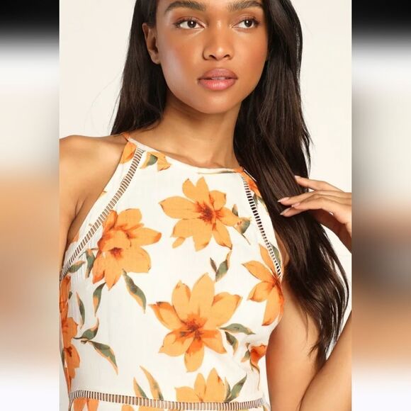 Lulu's Zahara White and Orange Floral Print Midi Dress Size Large - Picture 11 of 11